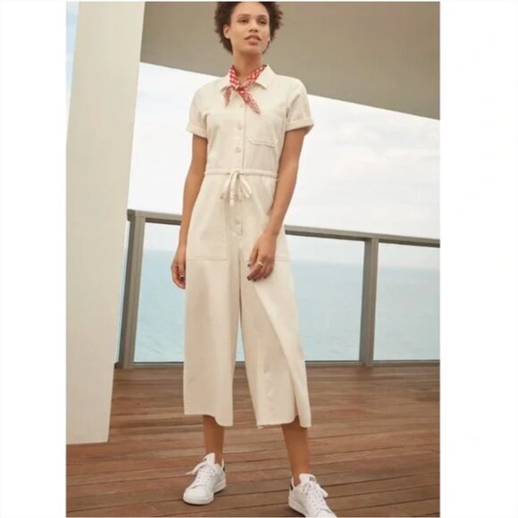 Madewell Wide Leg Utility Jumpsuit Womens 4 Cream Ivory Short Sleeve Cotton Boho - Picture 12 of 13